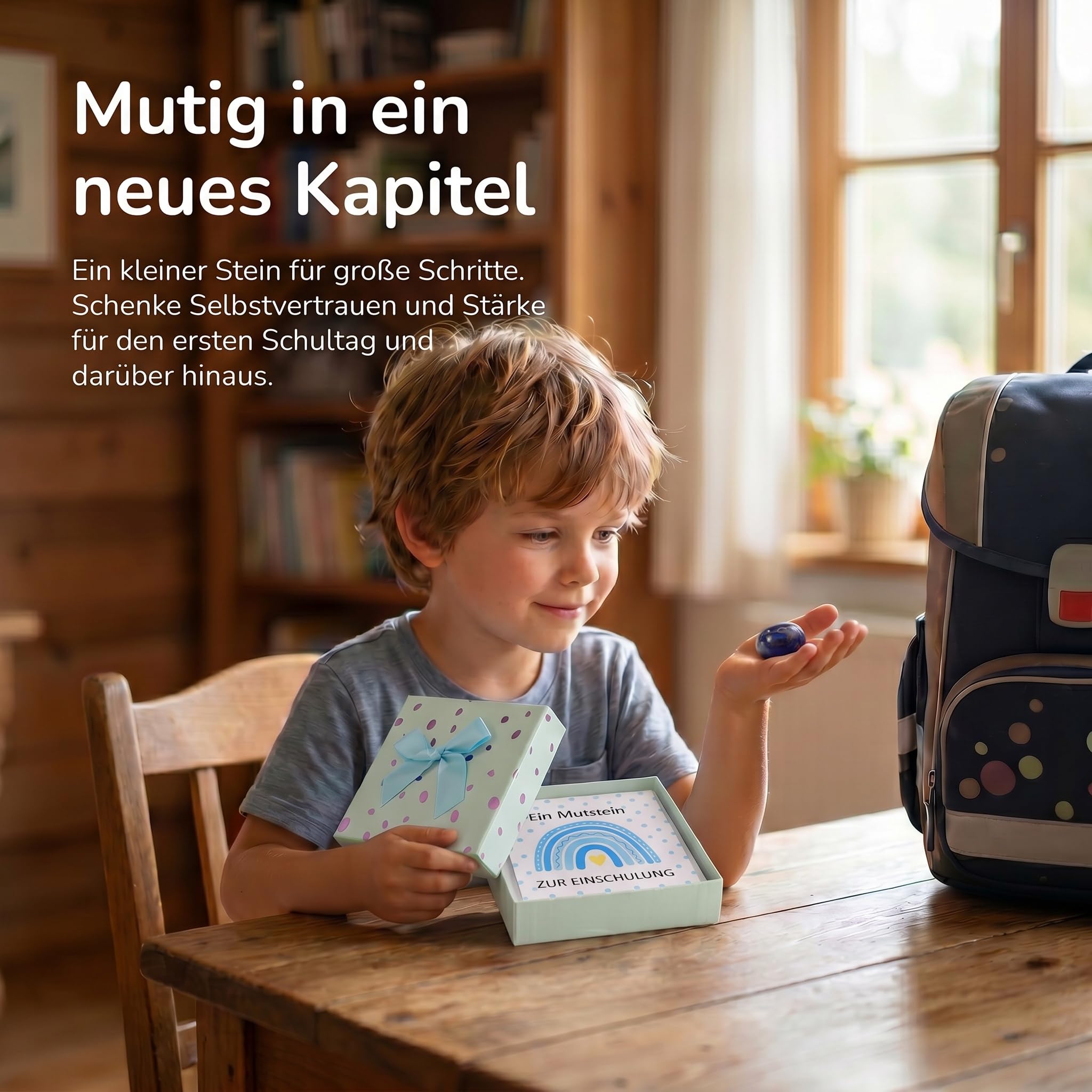 Mutstein für Kinder Einschulung, Geschenke Zur Einschulung Junge, Schultüte Füllung Schulkind 2026 Schulstart Geschenk, Glückssteine Mit Grußkarte Schachtel, Glücksbringer Schulanfang Mutmacher