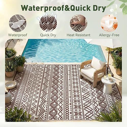 Miniatura 4 de MontVoo Alfombra de exterior impermeable de 5 x 8 pies, para patio al aire libre, pajita de plástico reversible, alfombra de exterior para caravana