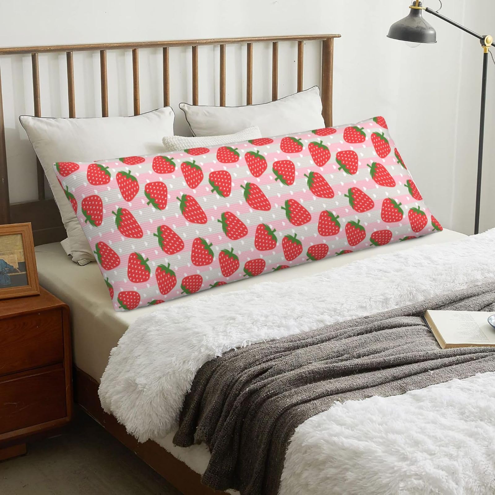 Strawberry, Body Pillow Cover with Zipper,Long Body Pillowcase 20 x 60 in
