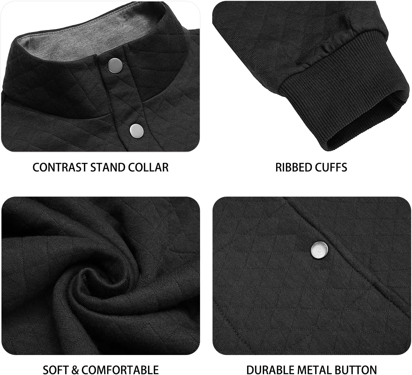 URRU Men's Quilted Sweatshirt Contrast Stand Collar Dressy Casual Long Sleeve Quarter Botton Fall Pullover Sweaters S-2XL - Image 5