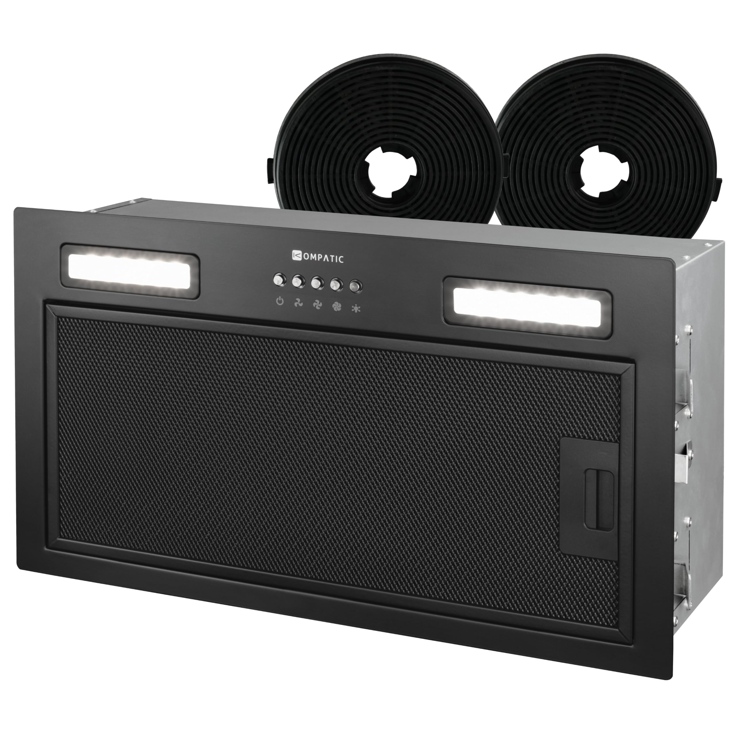 Kompatic Lane 50 KLN50BI Hotte Aspirante Encastrable 50cm, A+++, Filtres à Charbon inclus KCF4, Minuterie, Contrôle électronique, 450 m³/h, LED, 3 vitesses + boost, Evacuation/Recyclage, Noir - 1