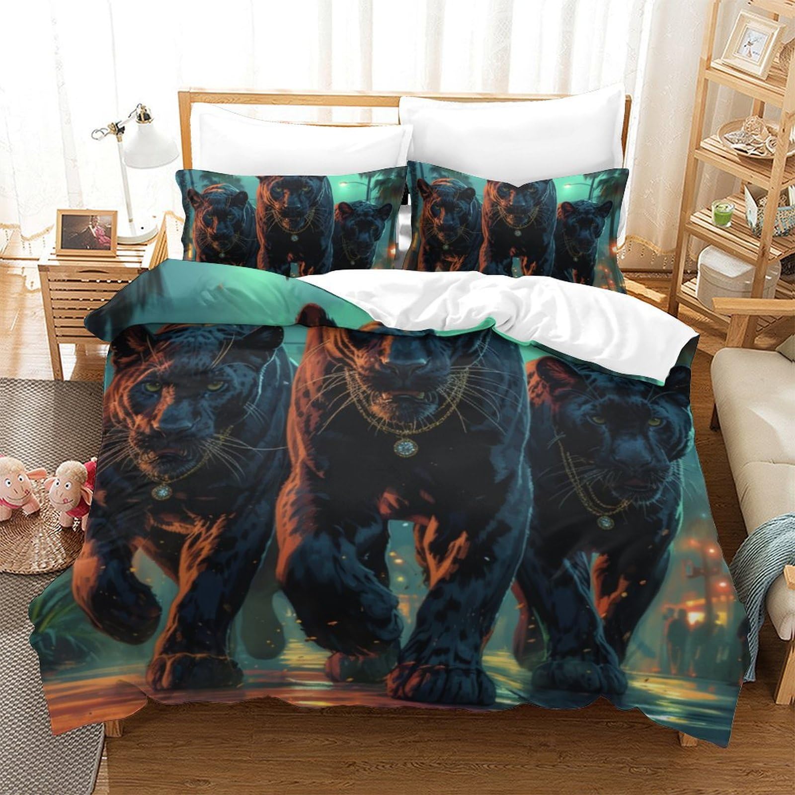 Housse de couette léopard 3 pièces 220x240cm parure de lit microfibre avec fermeture éclair