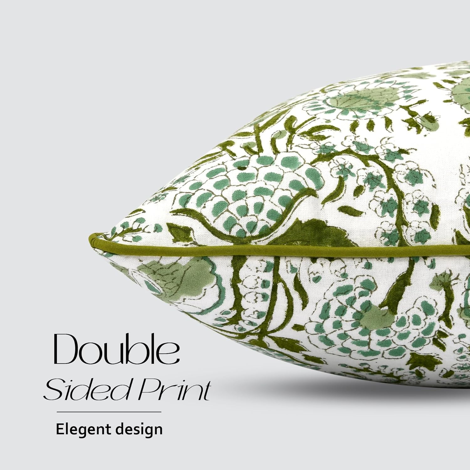 CPC Agate Green 100% Cotton Block Print Sham Cover 14x36 inch, Handmade Boho Floral Pillowcase, Farmhouse Cottagecore Bedding, Soft Decorative Cushion Cover for Bedroom Décor - Image 2