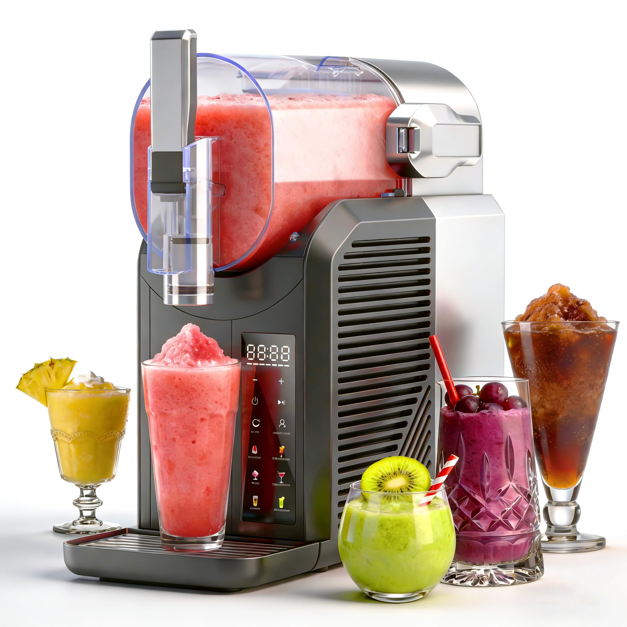 Máquina de granizado de 2 litros, máquina de granizado para el hogar y fiestas, 6 preestablecidos para preparar bebidas congeladas con autolimpieza y pantalla LED, no necesita hielo, ideal para