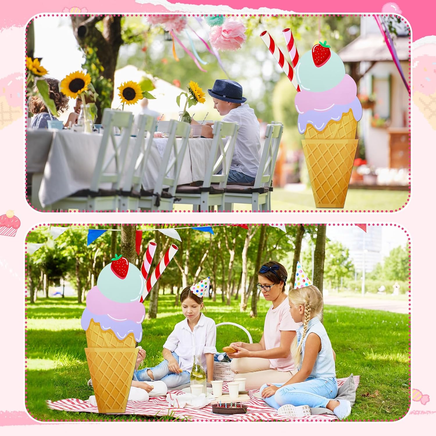 Jetec 5 Feet Ice Cream Cardboard Cutout Stand Up Life Size Ice Cream Candy Land Party Decoration Photo Props Backdrop Standup for Summer Pool Beach Baby Shower Wedding Birthday Candy Land Party Supply