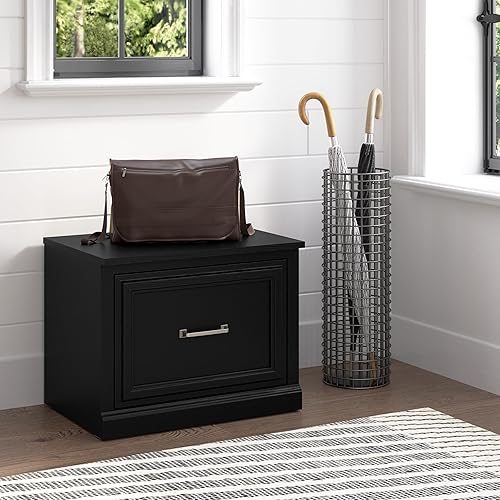 Bush Furniture Woodland - Banco de zapatos pequeño con cajón  Organizador estrecho de calzado para entrada del hogar, vestíbulo y vestíbulo, 24 W,