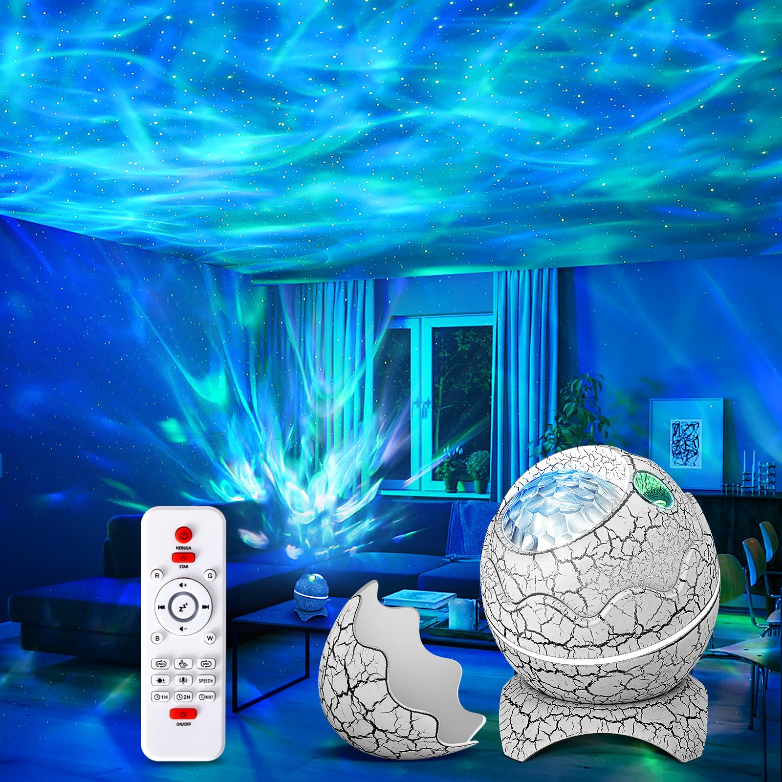 Star Projector,Galaxy Projector for Bedroom, Dinosaur Egg Galaxy Light with White Noise, Remote Control & Bluetooth Speaker, 14 Colors Galaxy Night Light Gift for Kids Room, Gaming Room, Party