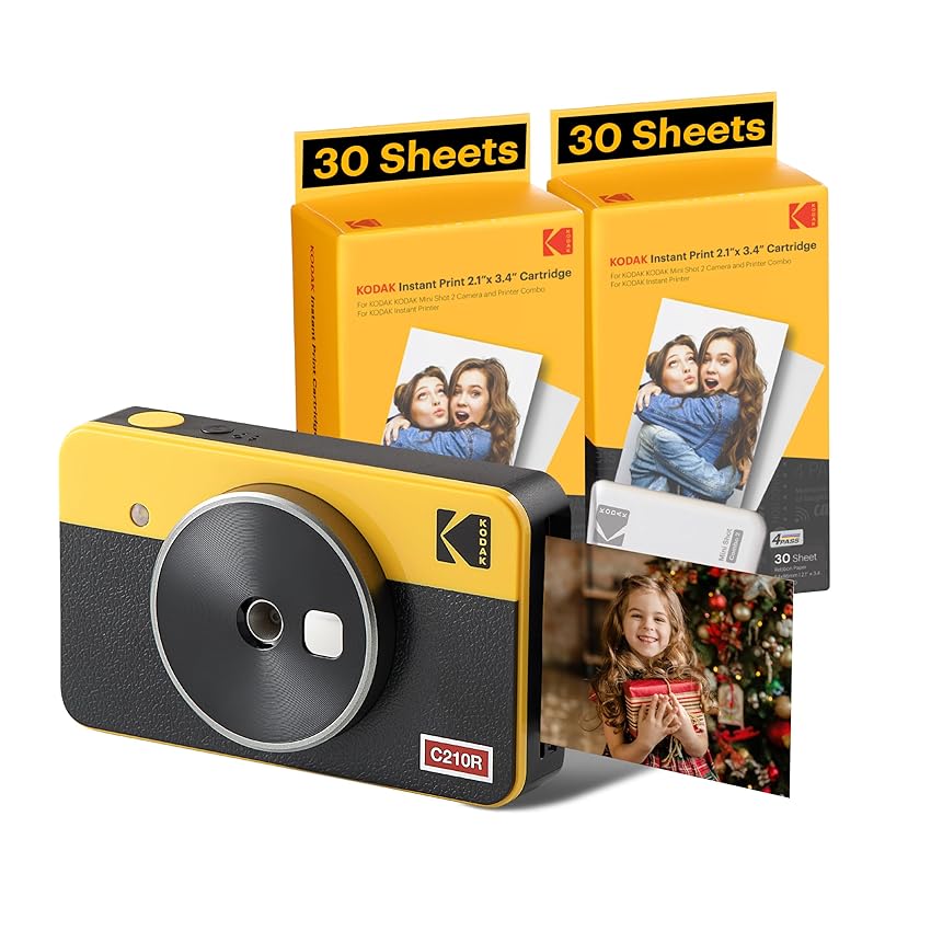 Immagine del prodotto KODAK Mini Shot 2 Retro 4PASS 2-in-1 Fotocamera istantanea e stampante fotografica (5,3 x 8,6 cm) + confezione da 68 fogli, giallo