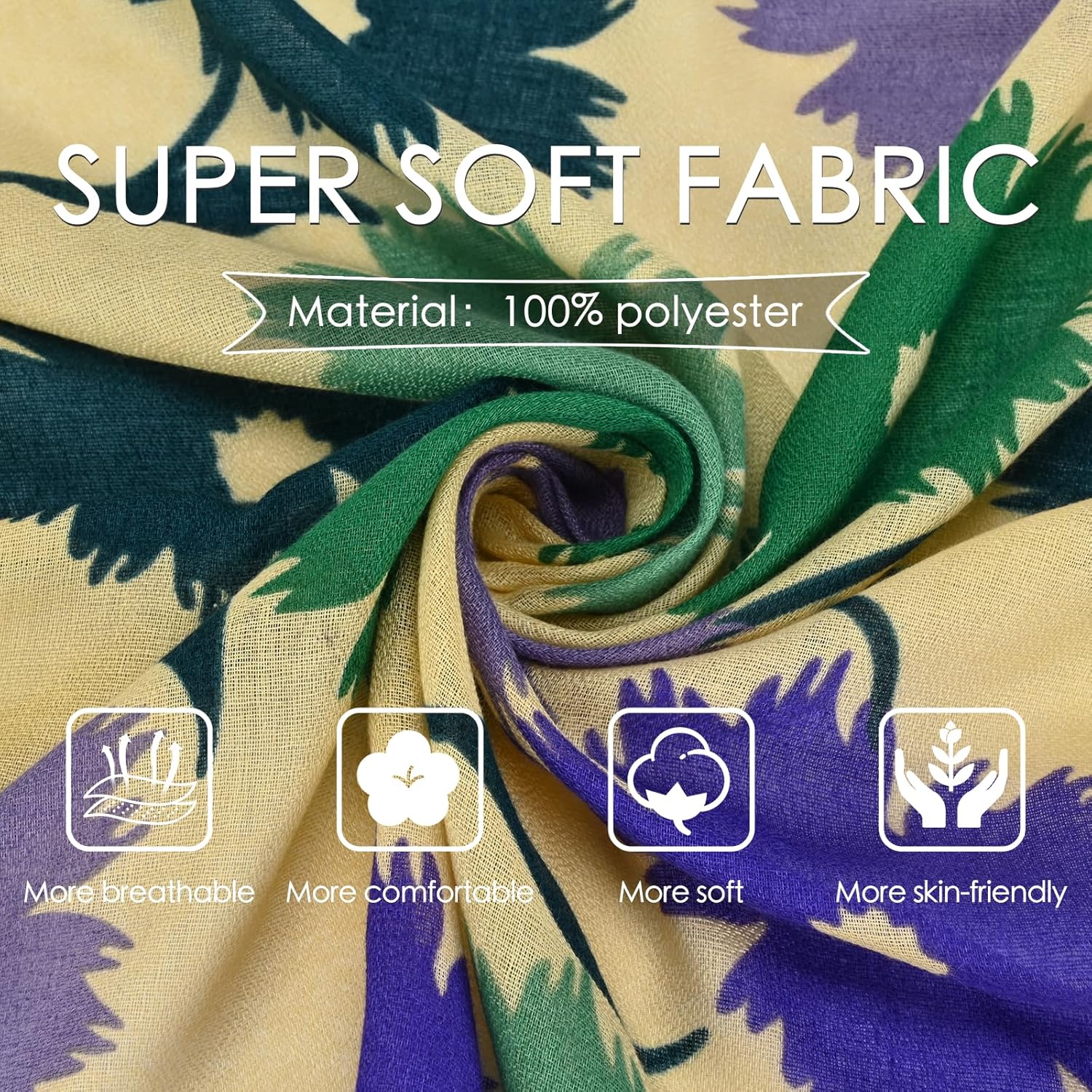 WZX Boho Scarf for Women Lightweight Floral Printed Scarves Fashion Shawl Wraps for All Season - Image 6