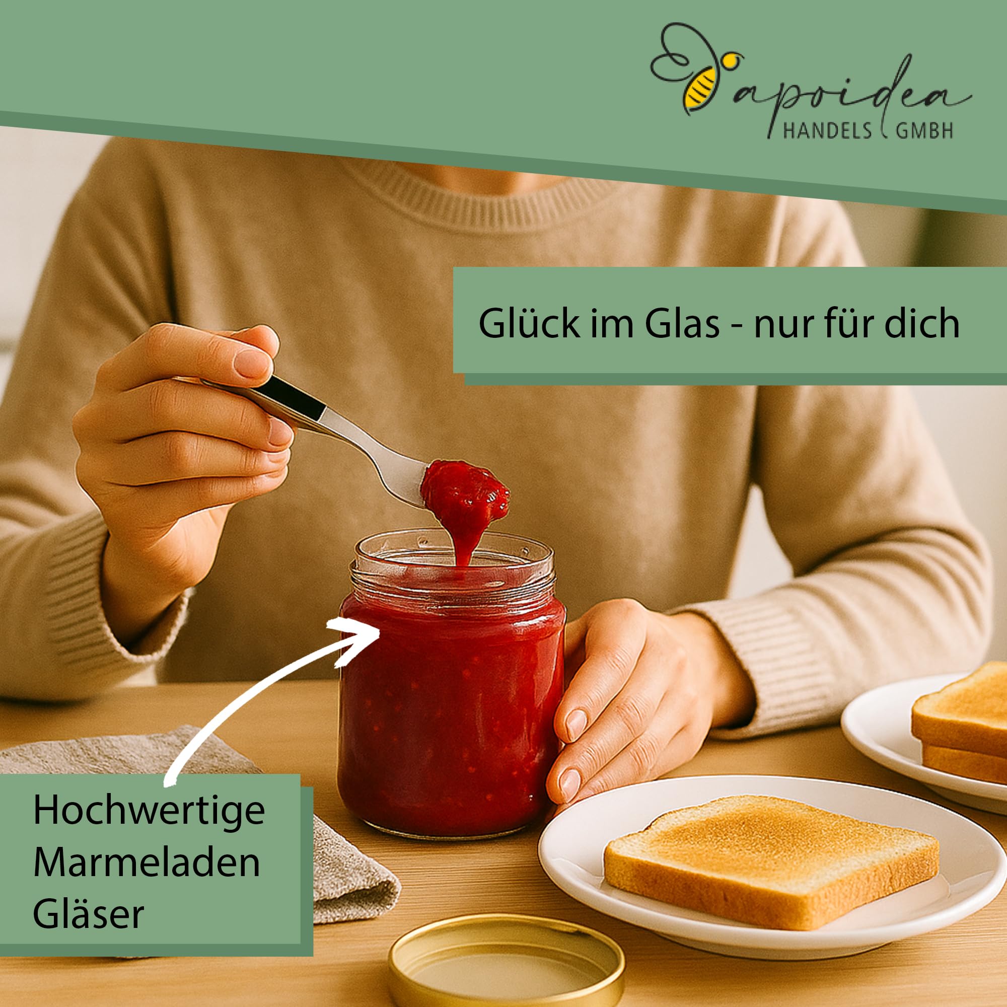 Apoidea – Marmeladengläser 500g mit Deckel in Gold 48 Stück/Twist off Gläser/Einmachgläser/Marmeladengläser mit Deckel/leeres Marmeladenglas/Einkochgläser