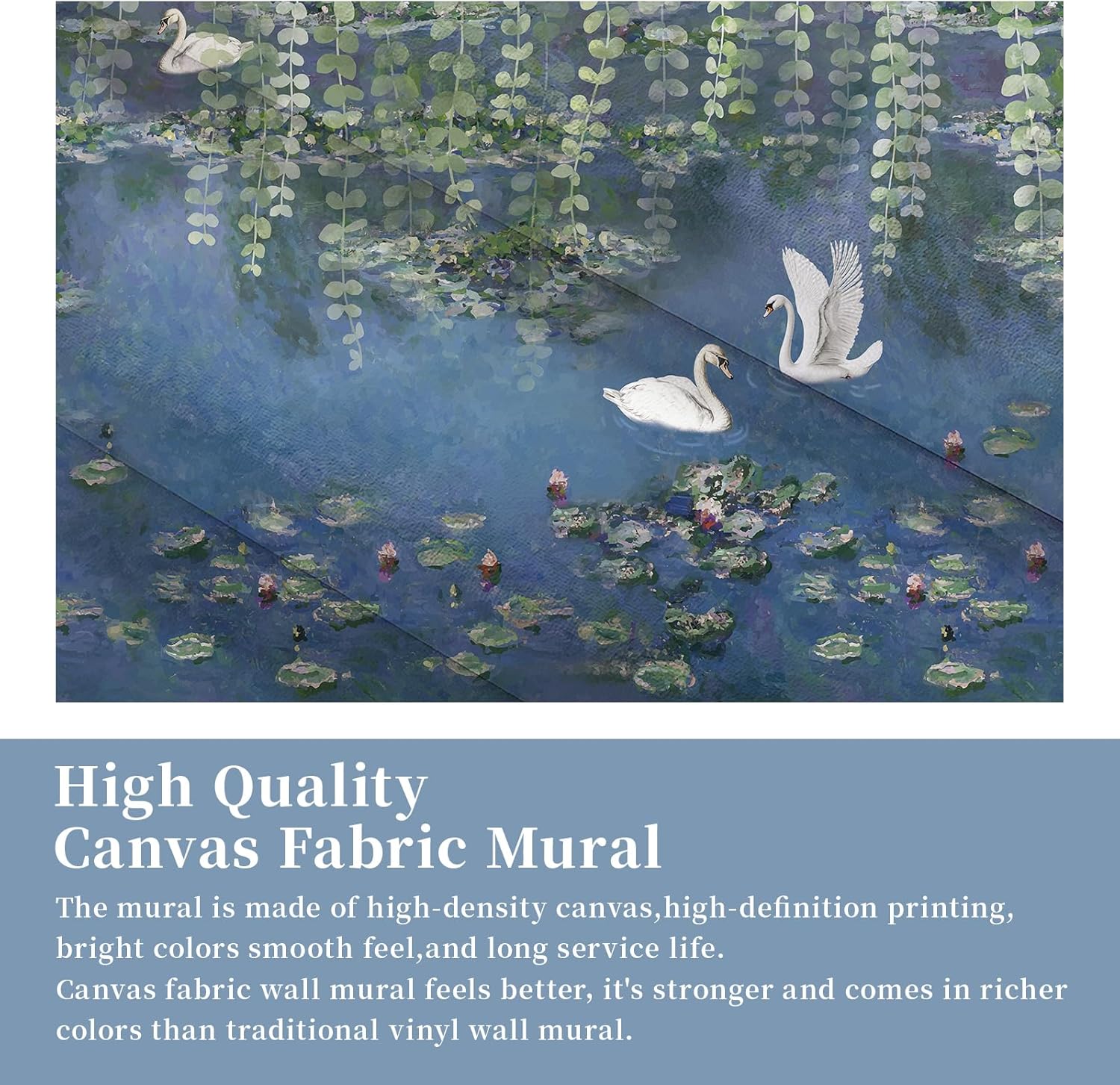 Zeeko Swan Canvas Wall Art Murals Peel and Stick 148" Wx110 H Swan Painting Poster Vintage Art Animals Blue Oil Painting Wallpaper Modern Wall Paper for Bedroom Living Room Office Home Decor