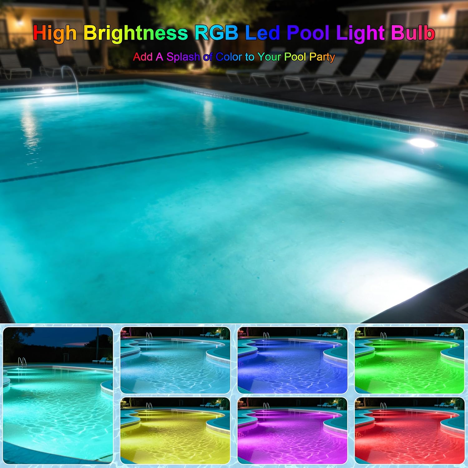 Pool Lights for Inground, LED Light Bulb for Above Ground Swimming Pool, LED Lights for Inground Pool, 120V Spa Light Bulb E26 Base, Multi-Color & Adjustable Brightness - Black 90W