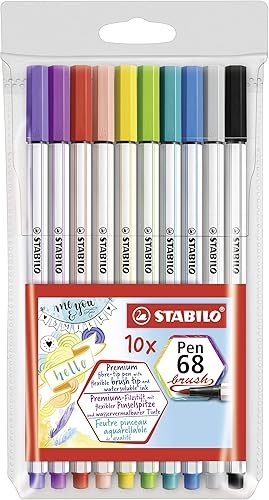 STABILO Bolígrafo de punta de fibra prémium 68 pinceles, cartera de 10 unidades, colores surtidos