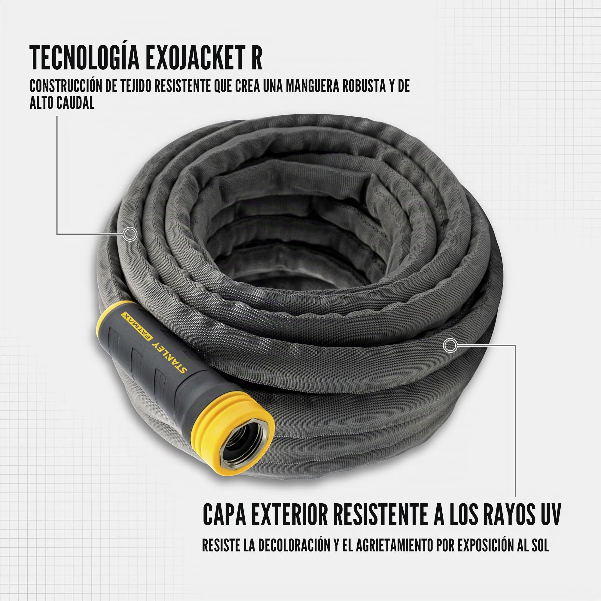 STANLEY BDS918504 Fatmax - Manguera de tela con acoplamiento giratorio de riego, 50 pies x 5/8 pulgadas, gris, 50 pies