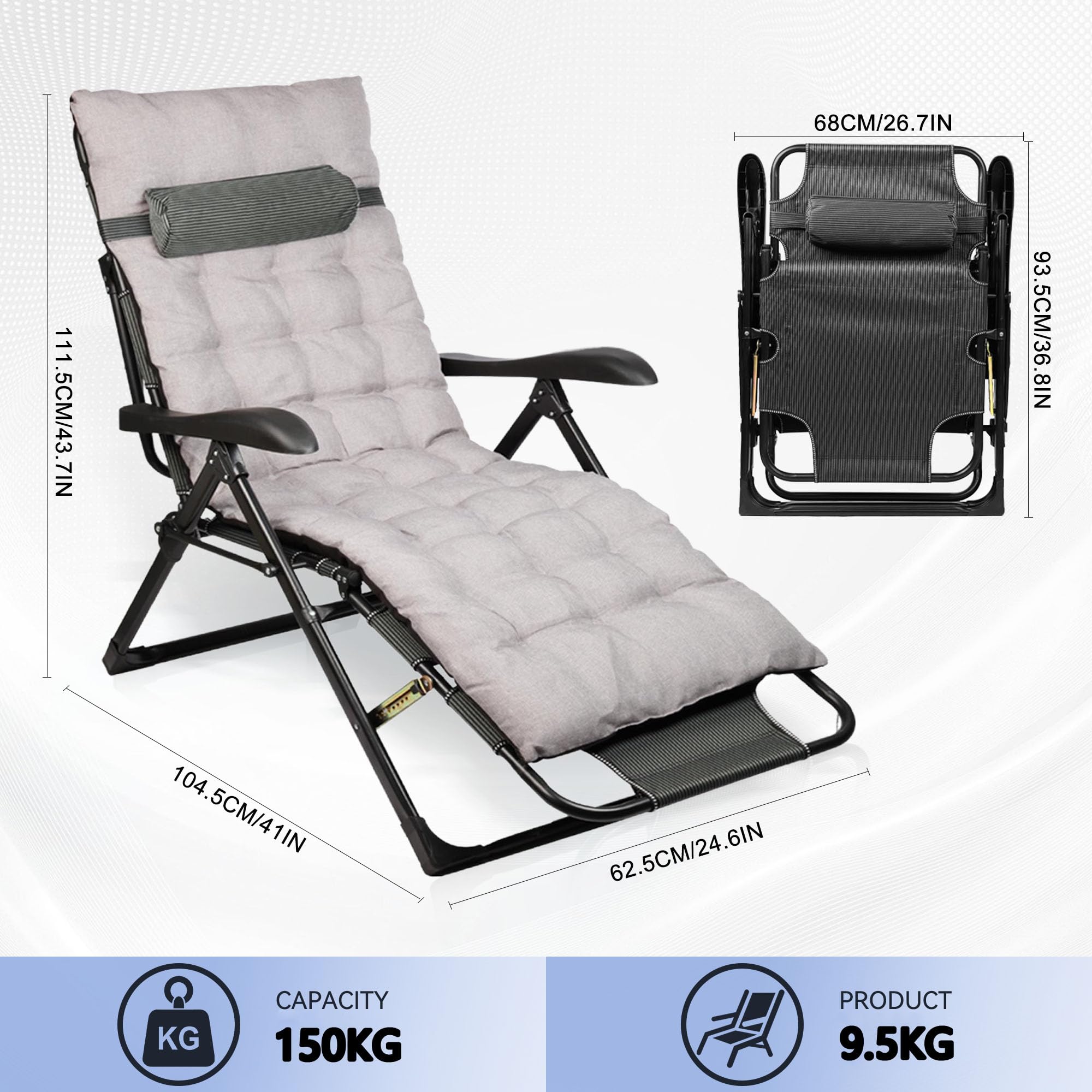 Sonnenliege Klappbar Liegestuhl Extra Groß Gartenliege,Relaxliege Outdoor mit Auflage,Relaxsessel Garten 7-fach Verstellbare Rückenlehne & Fußstütze,Liege Klappliege für Balkon Patio Wohnzimmer