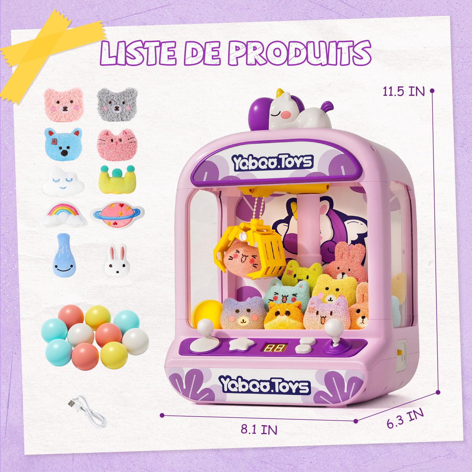 Machine à Pince pour Enfants, Distributeur de Bonbons Licorne avec Lumières Sonores, Jeu d'Arcade Jouet Fille 4-6 Ans