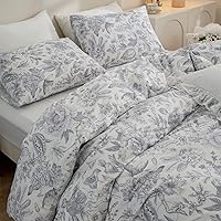 Vista 3 de Funda de edredón King, 100% algodón, juego de ropa de cama floral de 3 piezas, estilo vintage chic, con diseño floral, 1 funda de edredón y 2 fundas