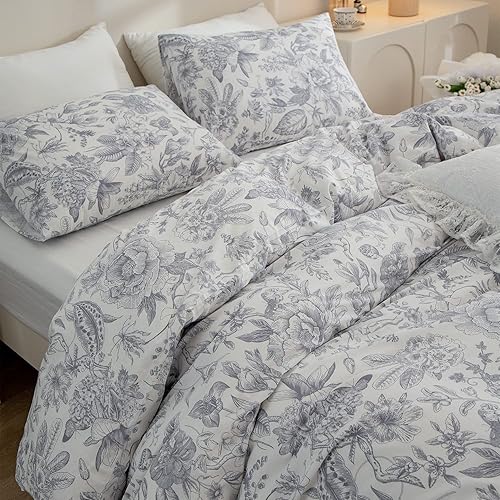 Miniatura 4 de Funda de edredón Queen Floral Vintage, 100% algodón, juego de ropa de cama de 3 piezas, estilo vintage elegante, tamaño Queen, flores, 1 funda de