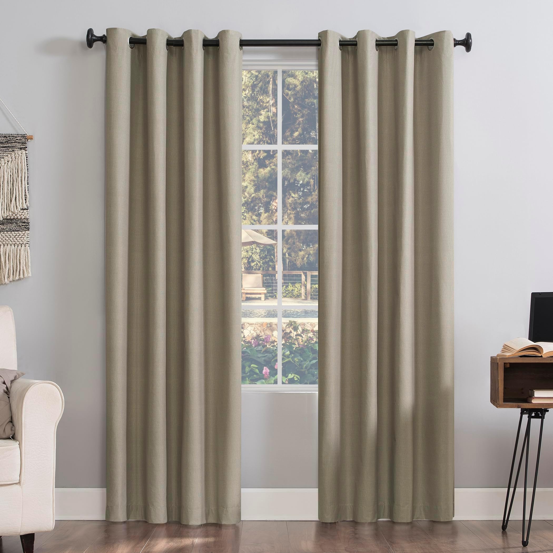 Sun Zero Columbia 2-Pack Thermal Energy Saving 100% Blackout Grommet Curtain Panel Pair, 50" x 95", Stone
