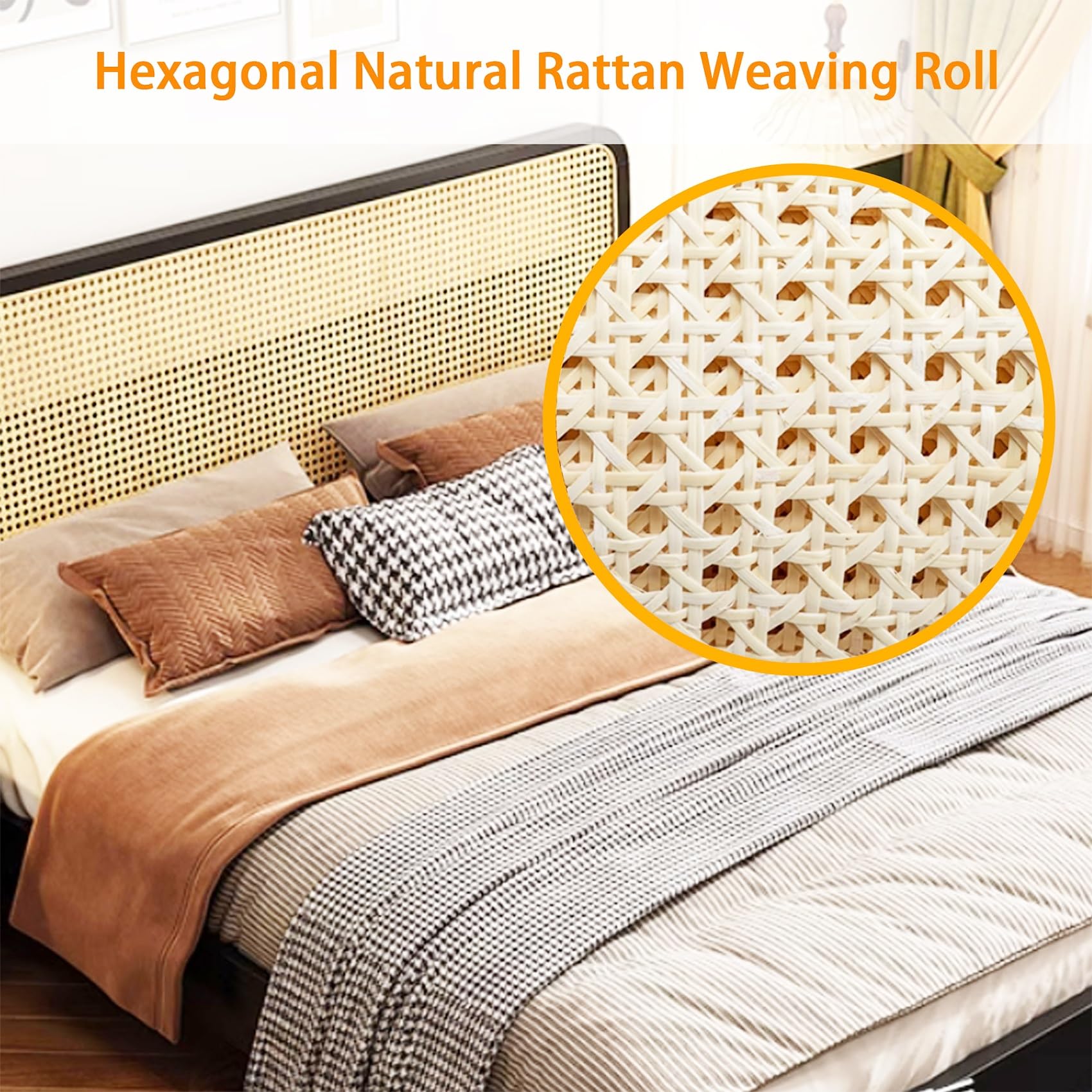 80cm de Largeur, Blanc Naturel Rouleau de Cannage Rotin pour Meuble, Naturel Sangle Canne Pré-tissée Ouverte, Naturel Rouleau de Toile Tissu en Rotin pour Chaise Armoire Bricolage Projets de Cannage(4