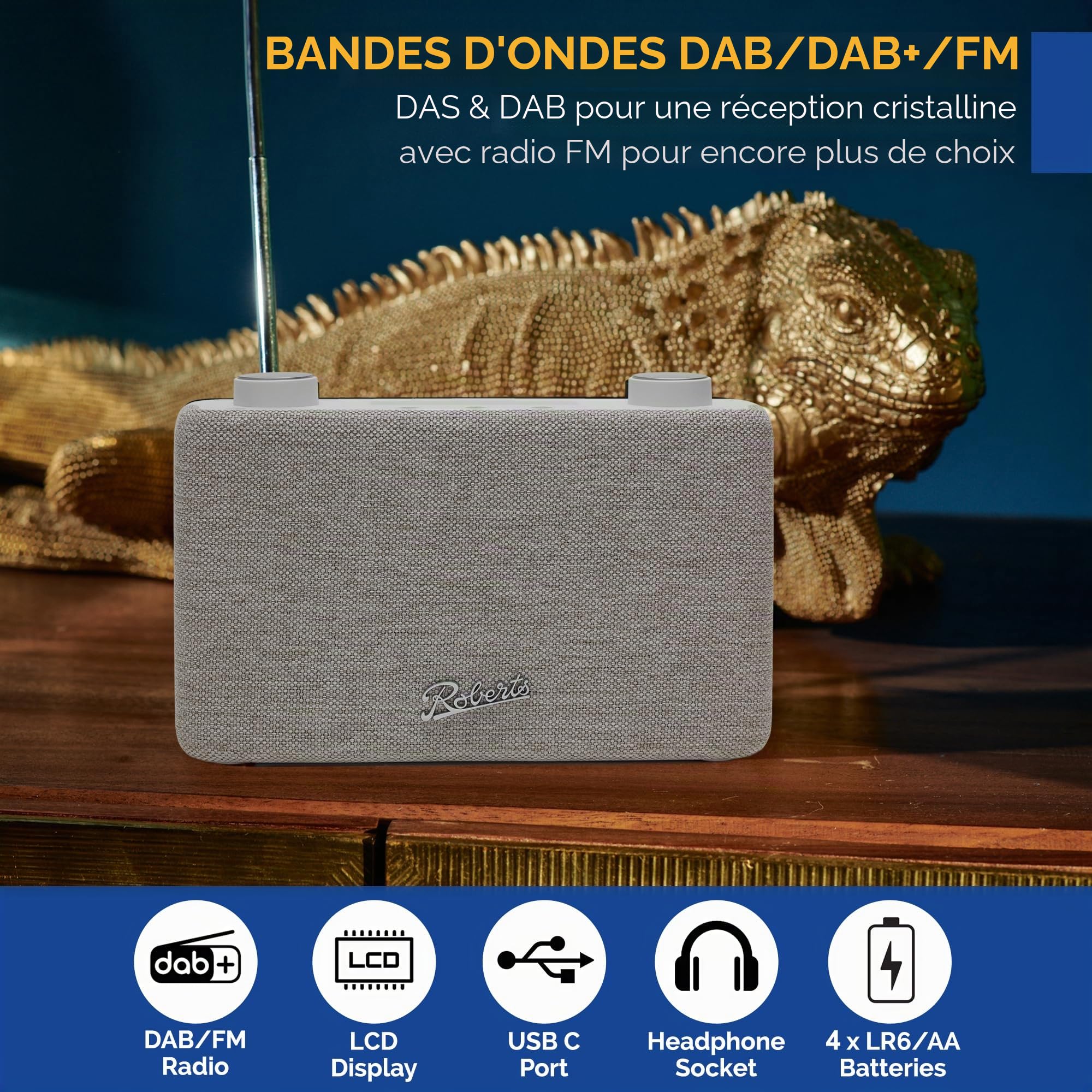 Roberts PLAY11 Radio numérique Portable FM/Dab/Dab+, Blanc