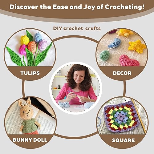 Miniatura 6 de EDCUEBE7 Kit de ganchillo para principiantes  18 madejas de hilo y 9 ganchos de ganchillo ergonómicos (0.08  0.236 pulgadas), bolsa de