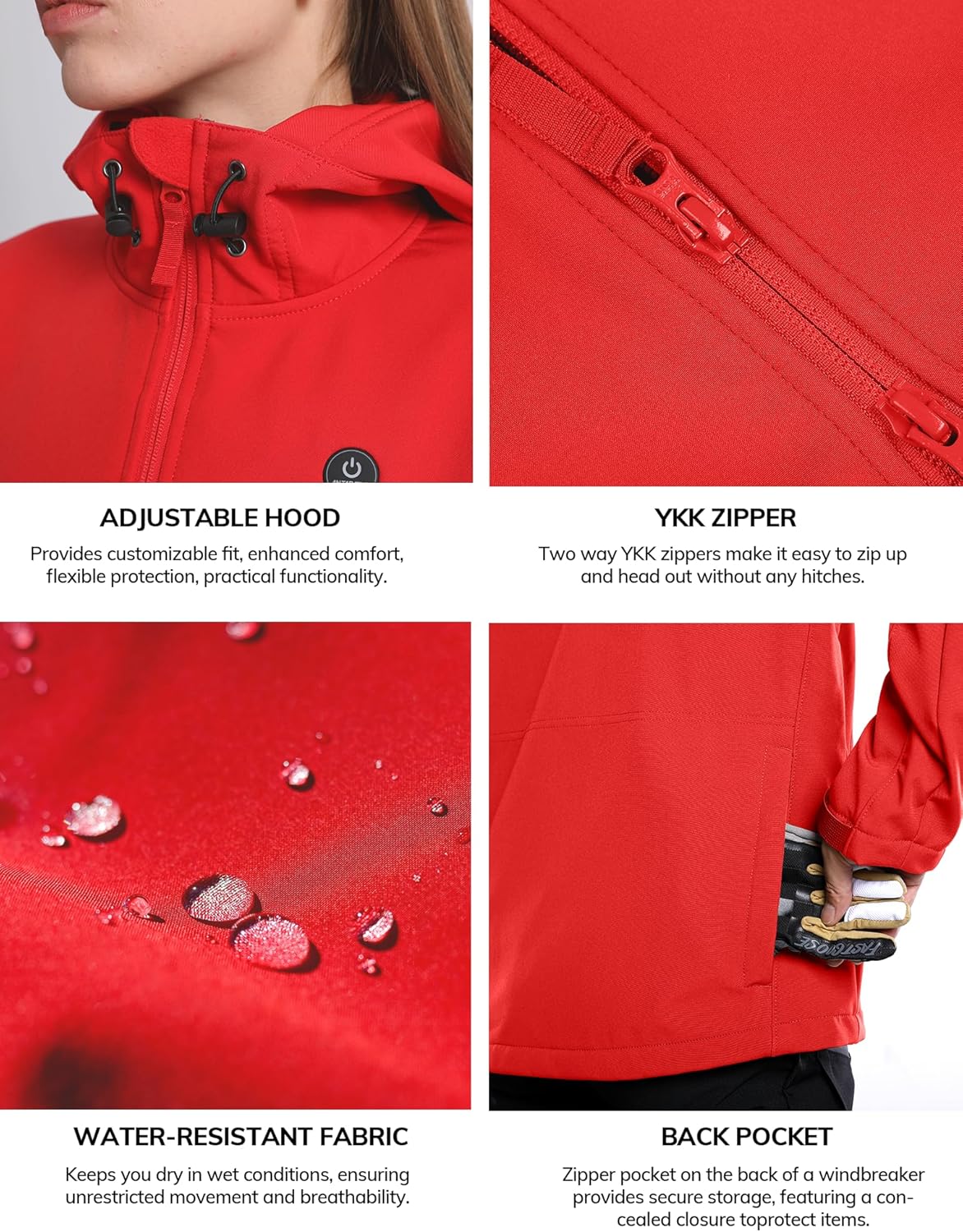 ANTARCTICA GEAR Heated Jacket for Women, Soft Shell Winter Coat with 12V 15000mAh Battery Pack, Hooded Heated Jacket - Image 4