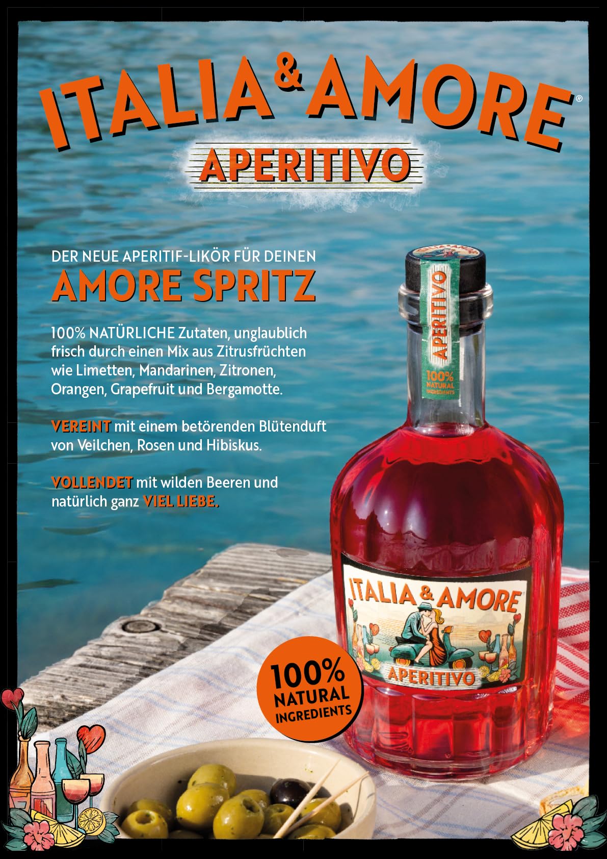 6er-Set Italia & Amore Aperitivo Likör | Der Premium Aperitif aus 100% Natürlichen Zutaten | Handcrafted Genuss für Amore Spritz & mehr | 6 x 700ml | 15% Vol.