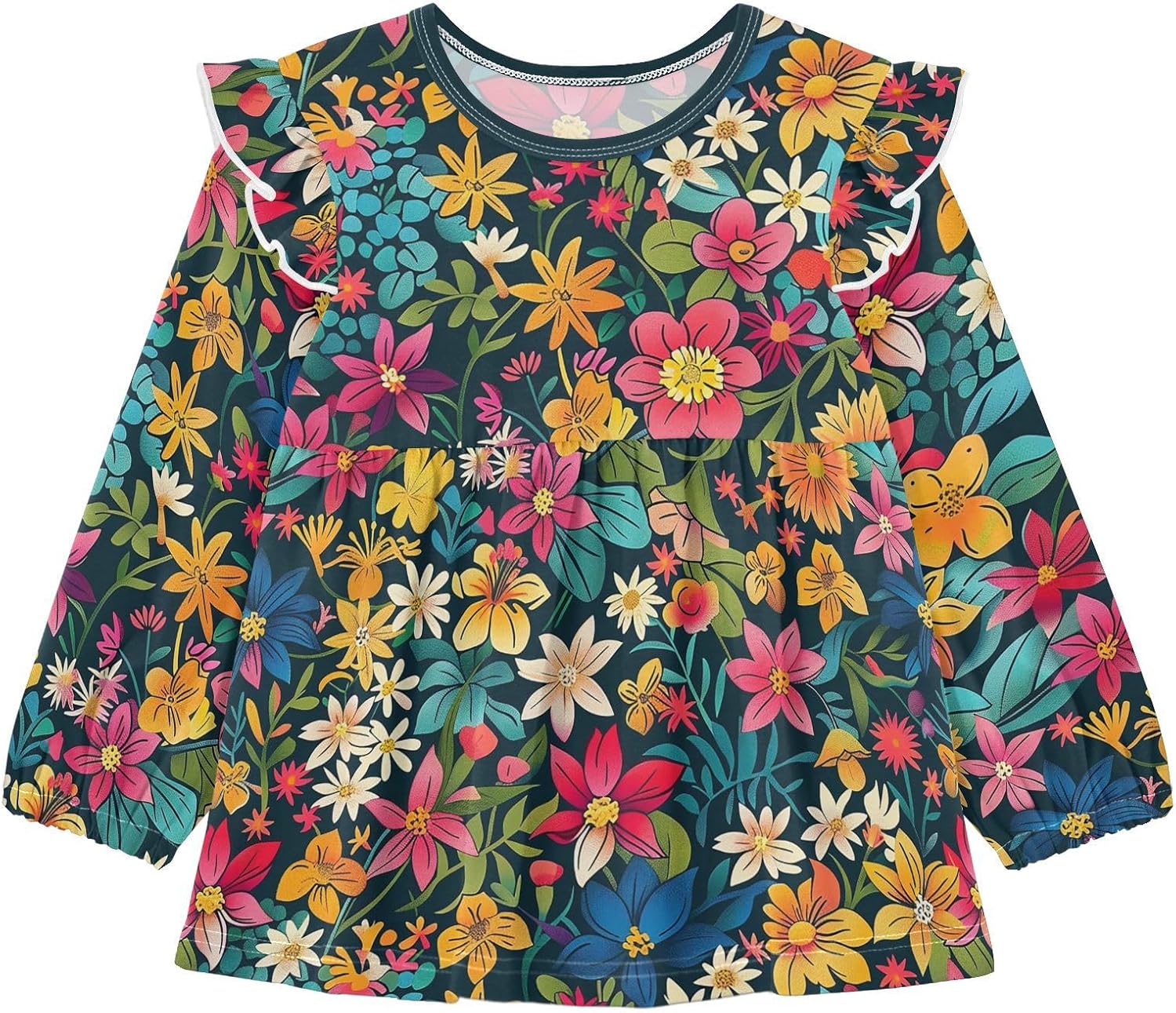 visesunny Toddler Clothes for Girls Brightly Colored Wildflower Long Sleeve Fall Shirts Cotton Top with Ruffle Collar