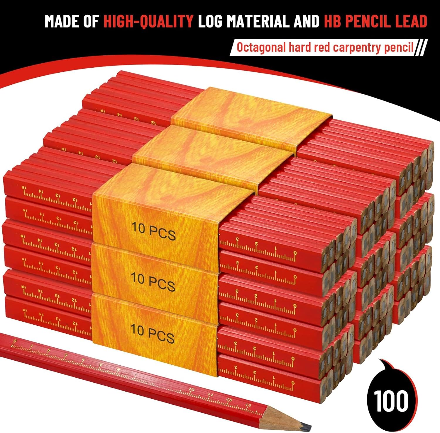 100 Pcs Carpenter Pencils, Octagonal Hard Black Carpenter Pencils for Woodworking Marking & Construction Plans thumbnail