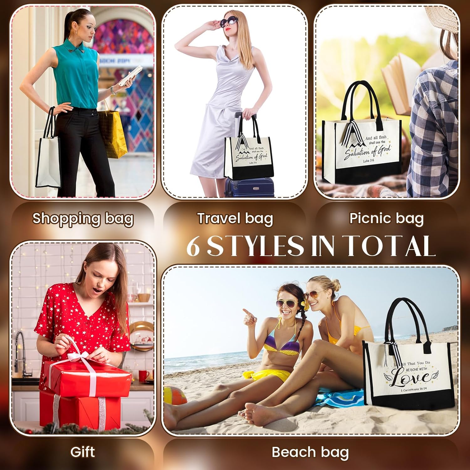 Abbylike 12 Pcs Christian Canvas Tote Bag Bulk Bible Bride Religious Beach Totes with Handle, Verse Initial Classic Grocery Bag for Women Travel - Image 2