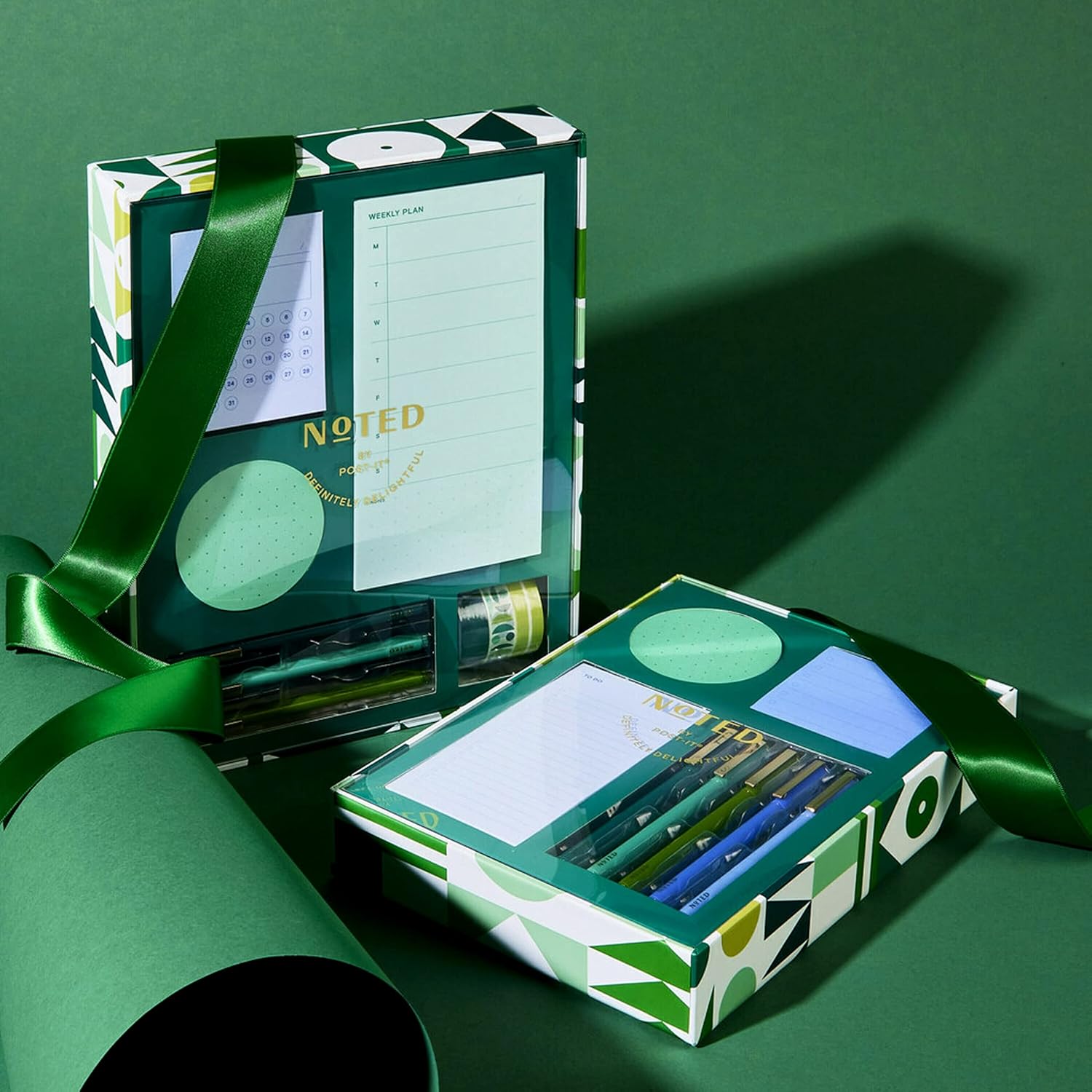 Noted by Post-it Printed Notes Gift Box, 5 Piece Set, Cool Colors, Includes Round Sticky Notes, Habit Tracker Sticky Notes, Weekly Sticky Notes, 3-Pack Pens, 3-Pack Washi Tape (NTD-Box-LGR) - Image 3