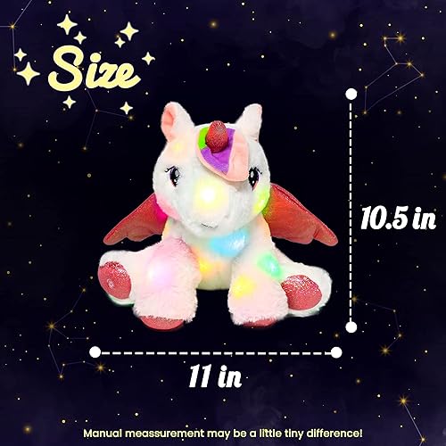 Vista 3 de Hopearl Unicornio adorable de peluche con luces LED, flexible, con luces de noche que brillan en la oscuridad, para festival, cumpleaños, niños