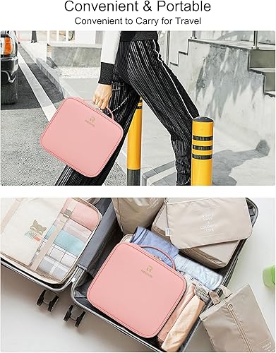 Miniatura 7 de Bolsa organizadora de maquillaje, estuche de maquillaje de viaje Relave, bolsa de maquillaje de 2 capas, estuche grande para cosméticos portátil con