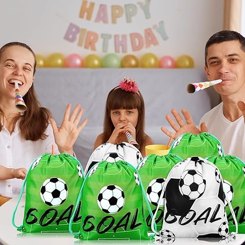 Miniatura 10 de Shappy Paquete de 16 bolsas de fútbol con cordón para recuerdos de fiesta, 12 x 10 pulgadas, bolsas de regalo, suministros de equipo, regalos de