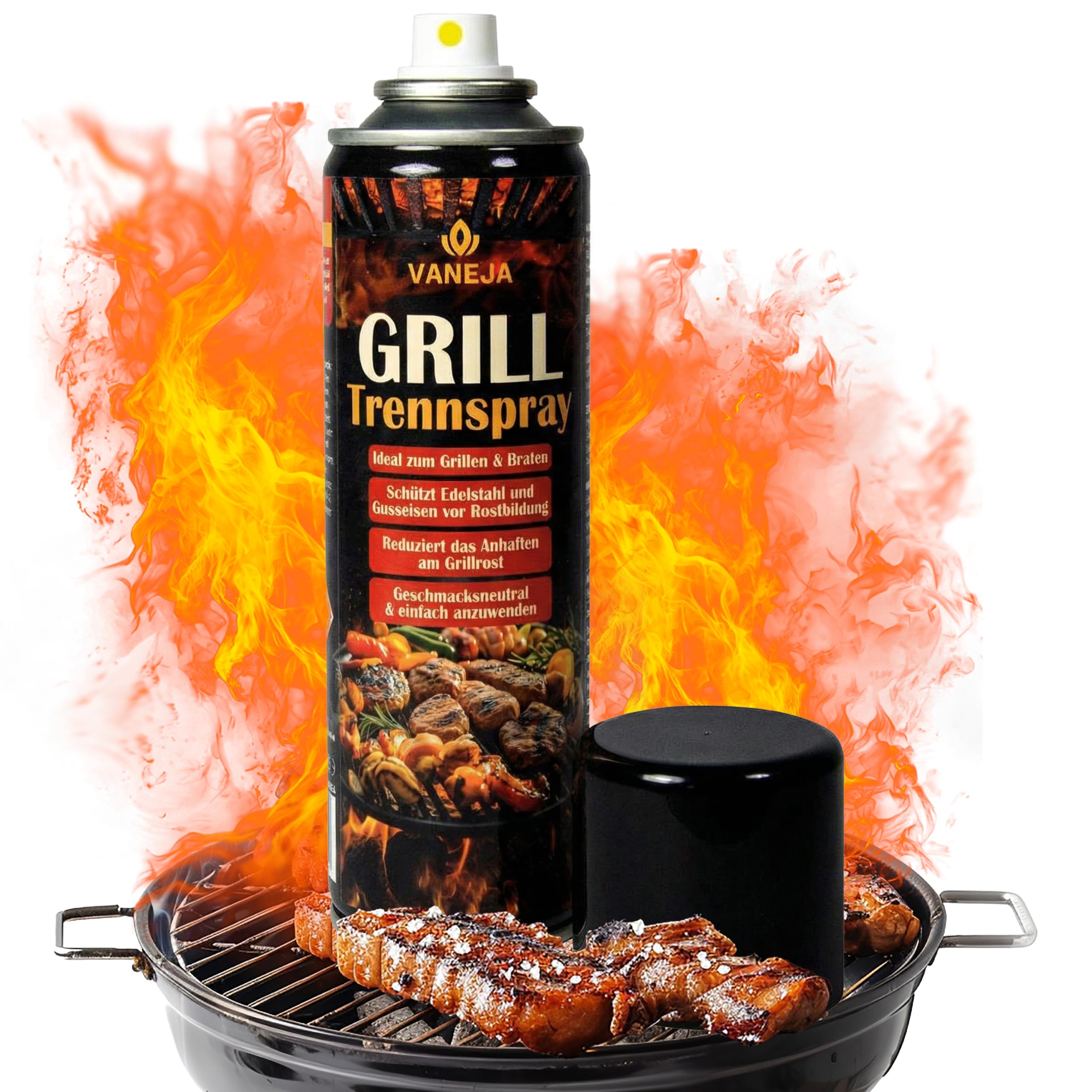 VANEJA Trennspray Grill 4 x 200 ml – Fetttrennspray & Backtrennspray | Trennspray, Grill Spray & Grillspray für Grillrost, Gasgrill, Gusseisen, Plancha & Grillplatte – Made in Germany