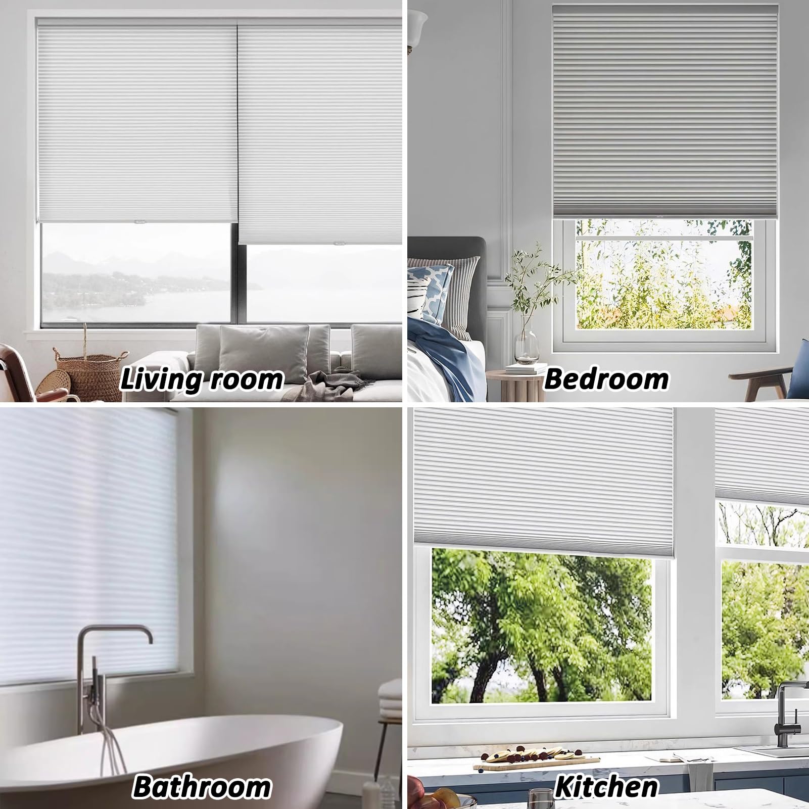Wabenplissee Ohne Bohren Thermo - Verdunkelungs-Plissee Nach Maß Sonnenschutz Hitzeschutz Blickdicht für Fenster Tür, No Drill Cellular Shades Rollo Für Balkon Küche Schlafzimmer(Weiß)