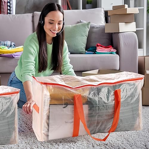 Miniatura 6 de Bolsas de mudanza transparentes  Paquete de 3 bolsas de almacenamiento transparentes extra grandes, resistentes al agua, correas de mochila para