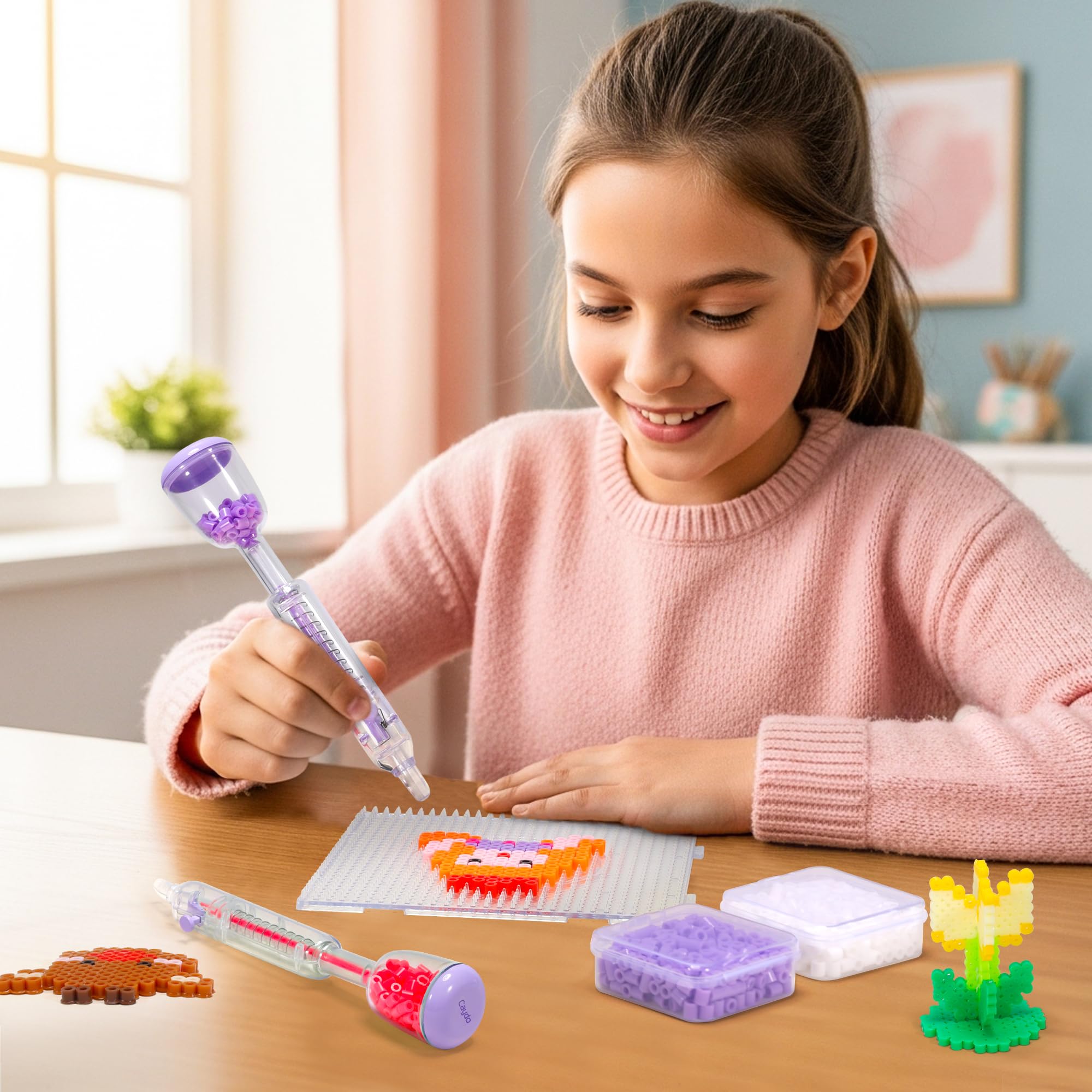 Caydo Pluma para Cuentas Fusibles 5mm, Distribuidor de Cuentas Fusibles Moradas para Decoraciones DIY Navideñas y Caseras, Interacción Padre-Hijo y Manualidades para Niños