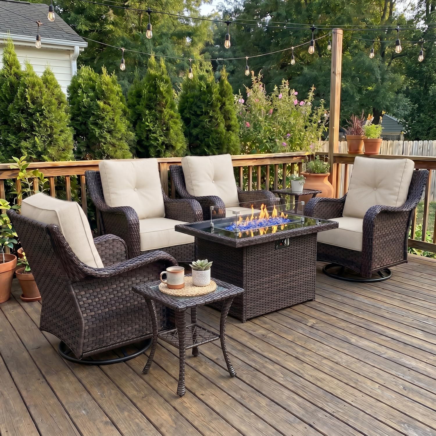 LayinSun 7 Piece Wicker Outdoor Furniture Set with 6-inch Comfy Cushions