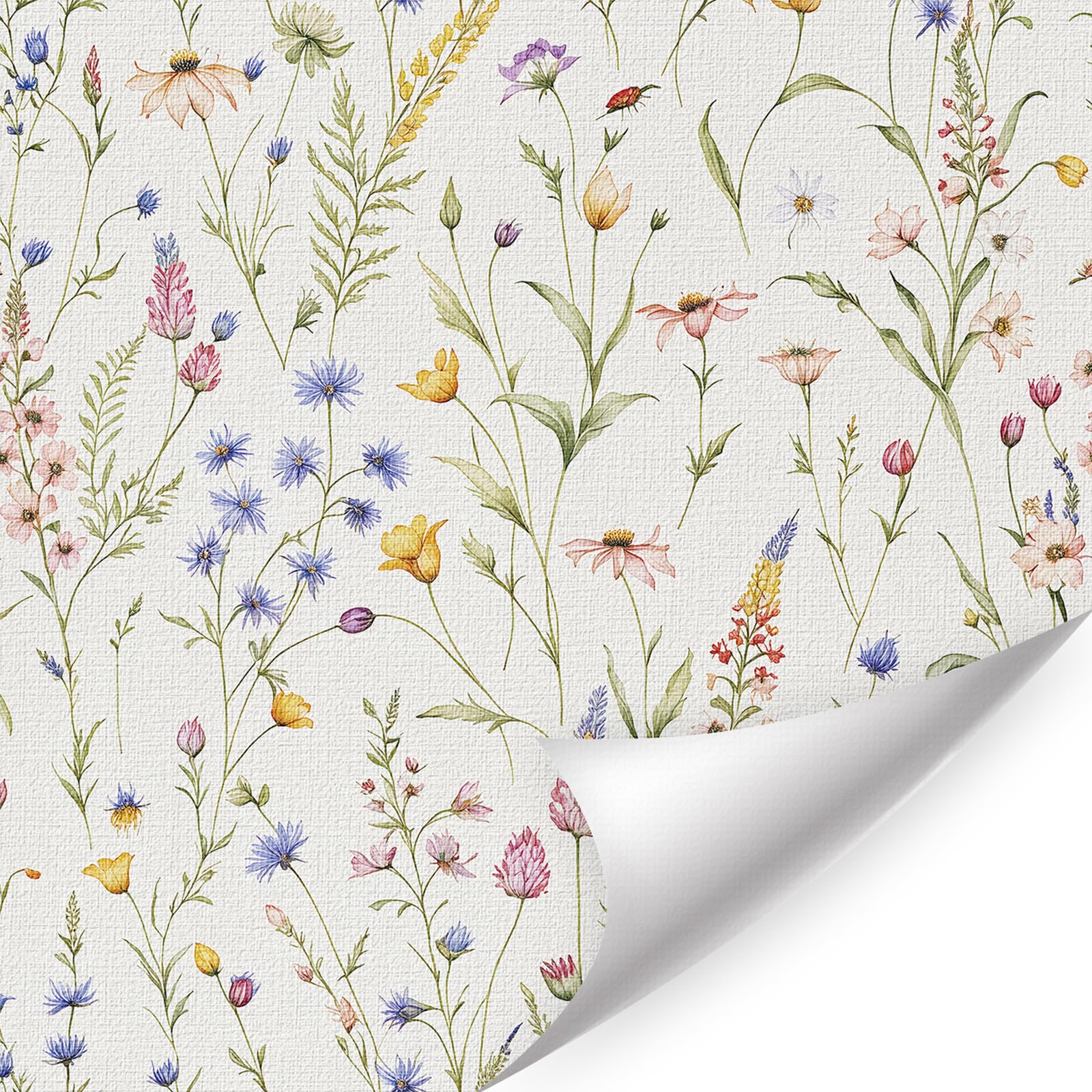 CHDITB Blumen Möbelfolie Selbstklebende,Aquarell Tapete Blätter,Boho Wohnzimmer Tapete,Weiß Fototapete,Möbelfolie Blumen Pflanzen Klebefolie Schlafzimmer Küche (17.3 x 118.1”)