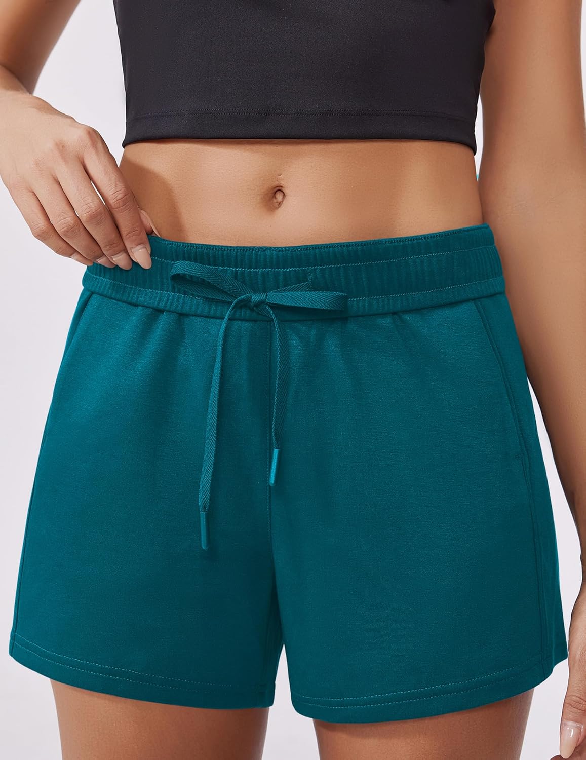 PINSPARK Athletic Sweat Shorts Women Elastic High Waisted Comfy Short Drawstring Casual Lounge Shorts with Pockets - Image 3