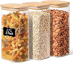 ComSaf Glass Jar With Lid, Glass Jar With Lid, 1700ml, Set of 3, Suitable for Instant Oatmeal, Black Sesame, Curry Powder