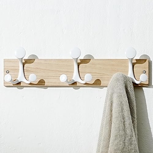 Miniatura 8 de SKOLOO Perchero de madera blanca de 17 pulgadas con 3 ganchos triples, ideal para entradas familiares, aulas y almacenamiento de suministros para