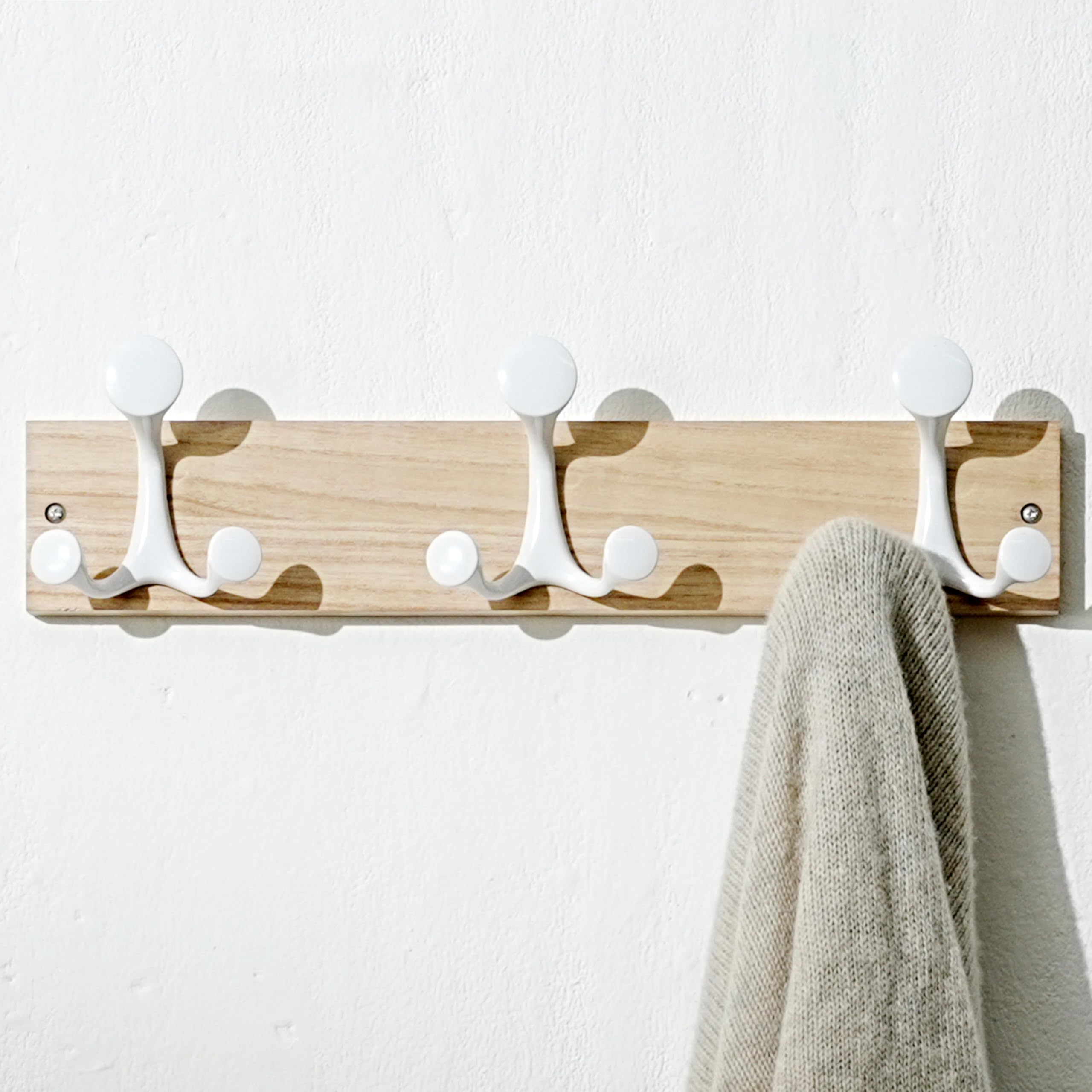 SKOLOO 43cm Natural Wood Coat Rack Wall Mount with 3 Triple Hooks, Ideal for Family Entrances Classrooms - Image 2