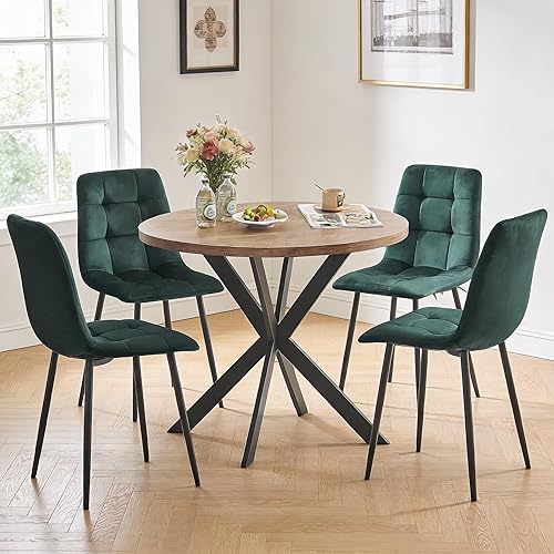 Miniatura 14 de Moderno juego de mesa de comedor redonda para 4 personas, ahorro de espacio para cocina, sala de estar, apartamento, incluye mesa de comedor y 4