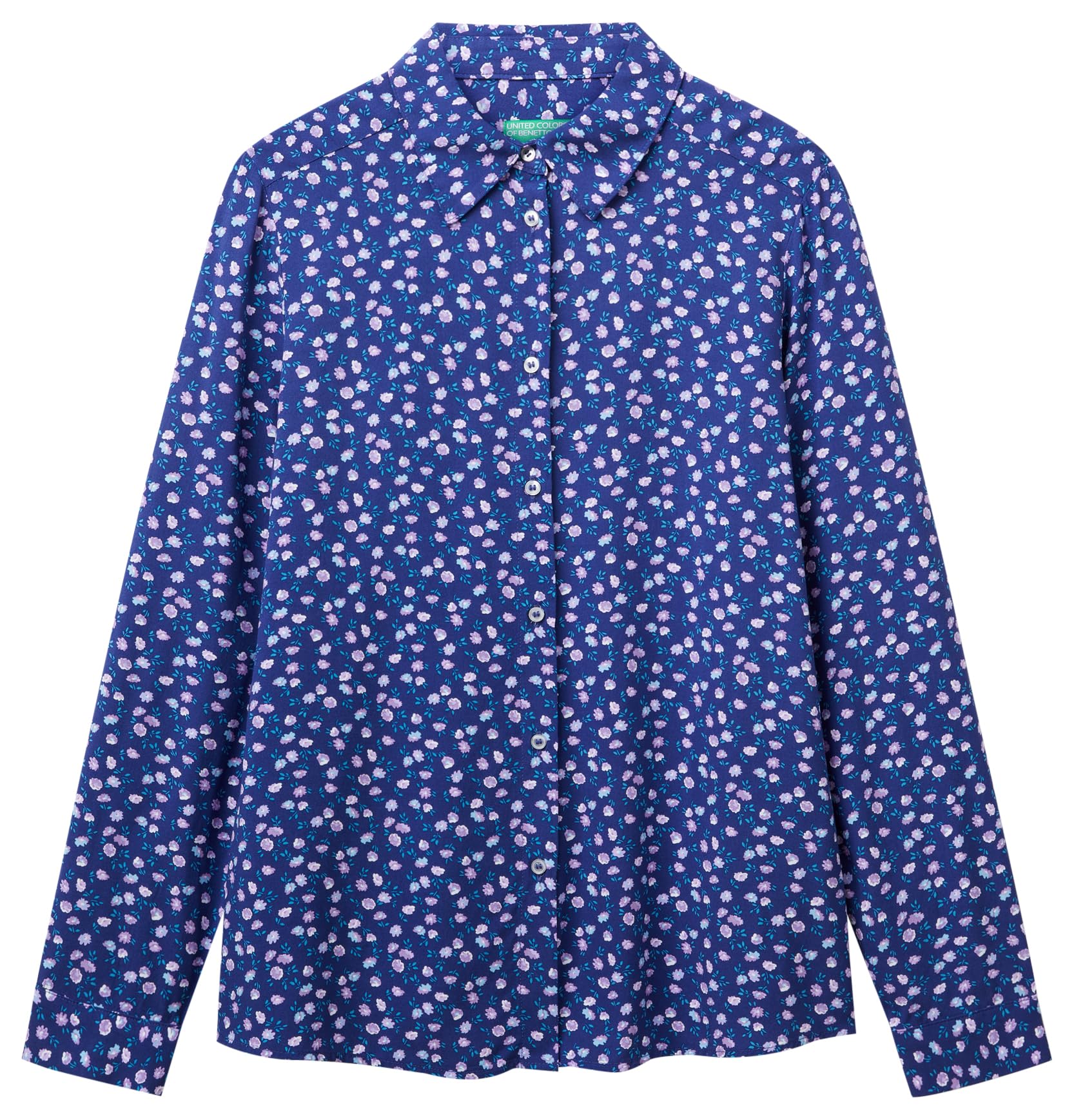 United Colors Of Benetton Damen-Hemd – Langarm, Allover-Print, Viskose, Größe M
