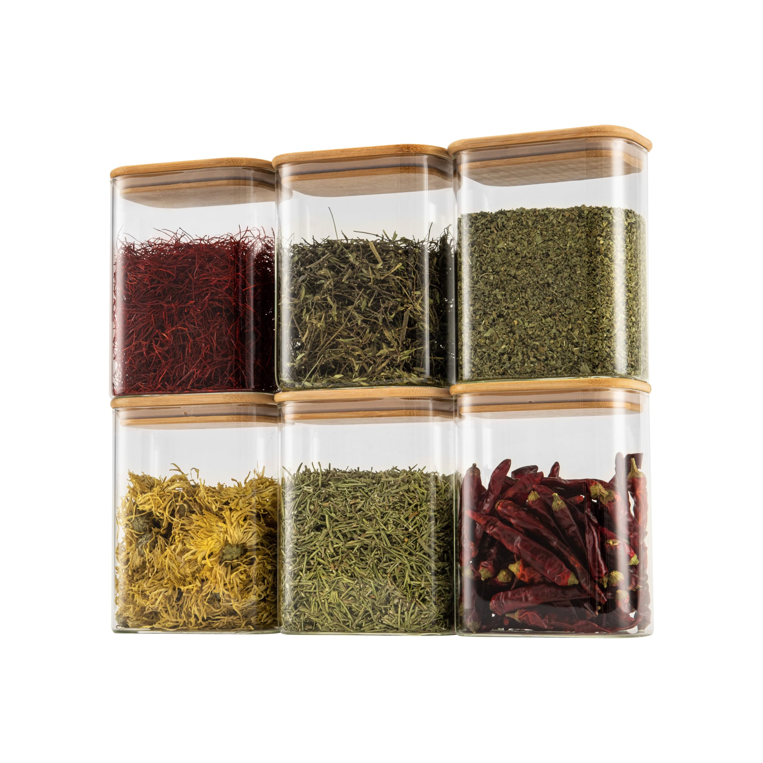 D2scrma 37oz Rectangle Airtight Glass Storage Containers with Bamboo Lids (Set of 6)