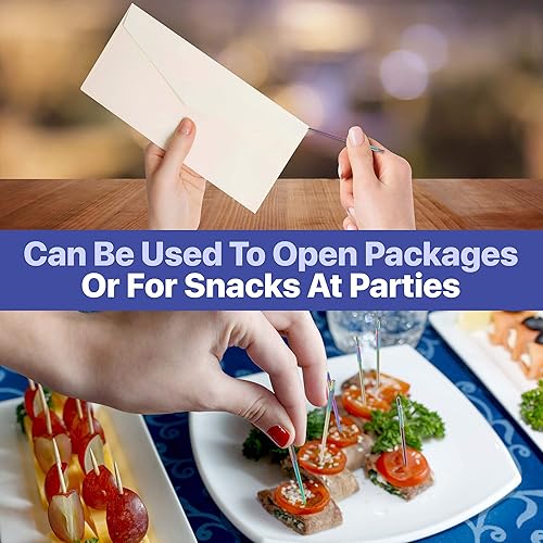 Miniatura 5 de Paquete de 3 palillos de dientes de metal coloridos, palillos de dientes reutilizables de acero inoxidable con agarre moleteado, palillos de dientes