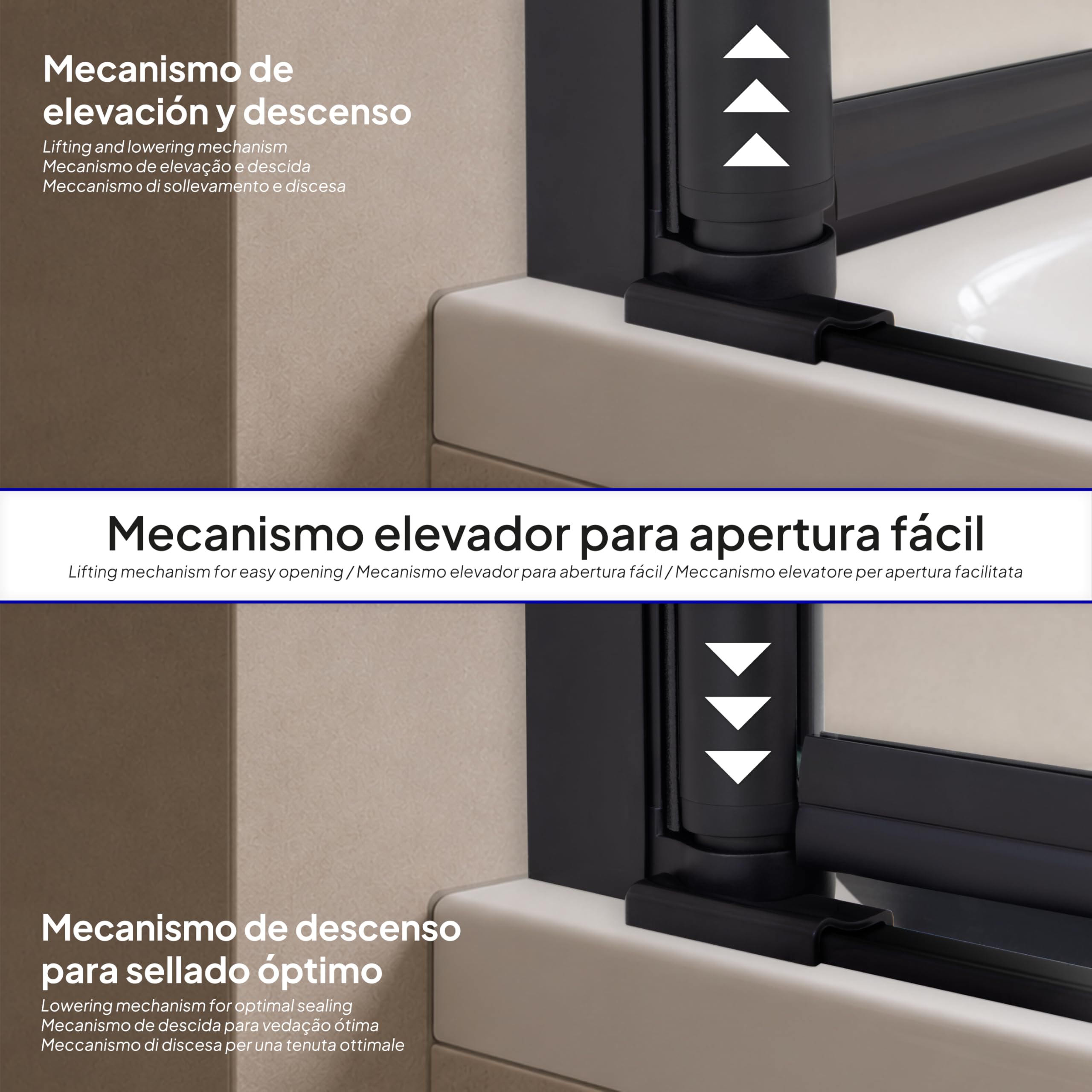 PETRA Mampara de ducha para bañera 100 x 140 cm, 3 paneles plegables, perfiles negro mate, cristal templado transparente 6 mm esg nano